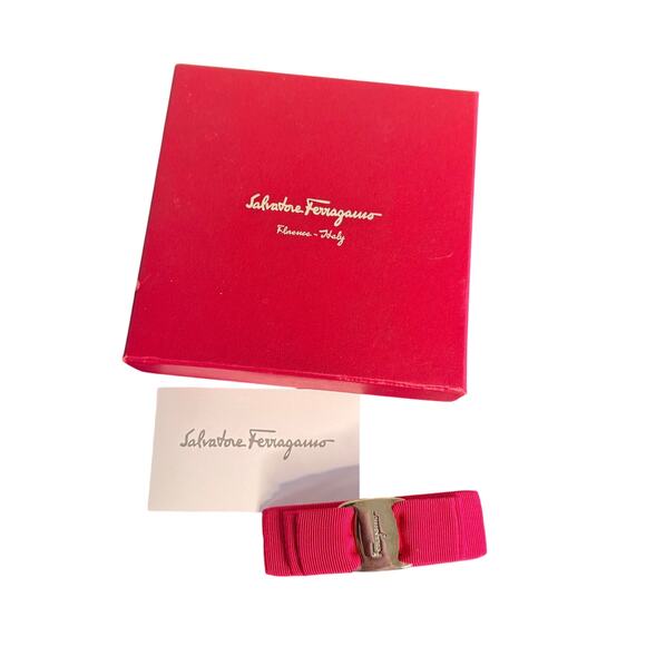 Salvatore Ferragamo Vara Bow Hairclip in Hot Pink w/Silver Hardware